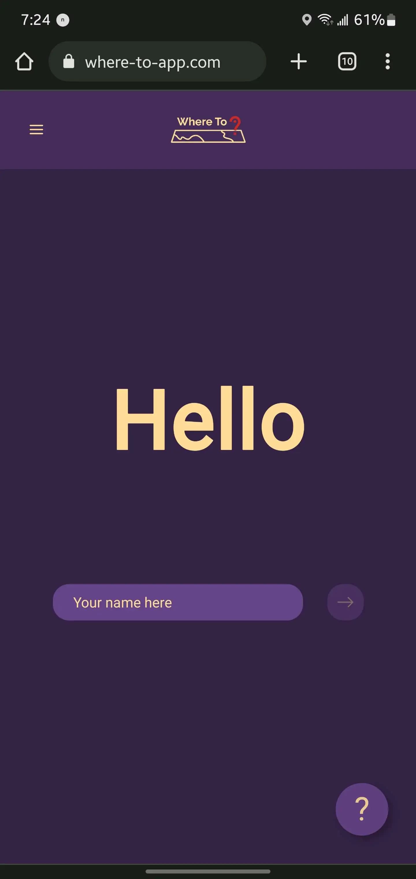 Where To? landing page screenshot