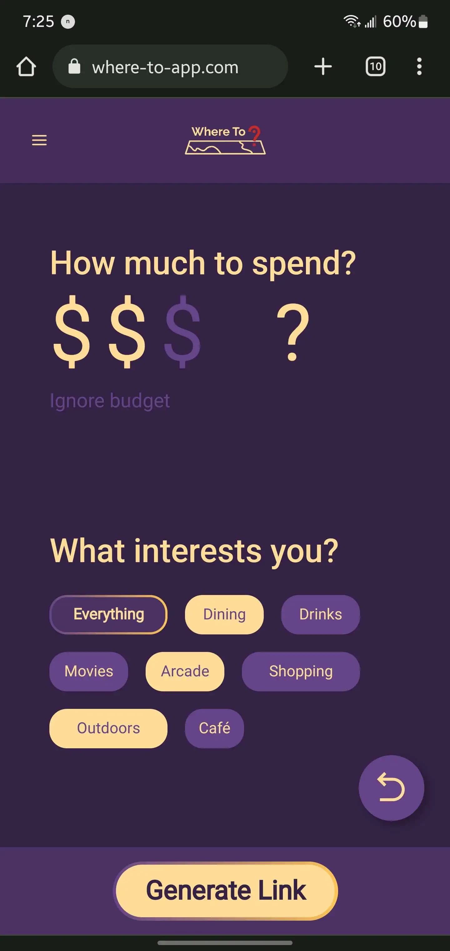 Where To? preferences page screenshot