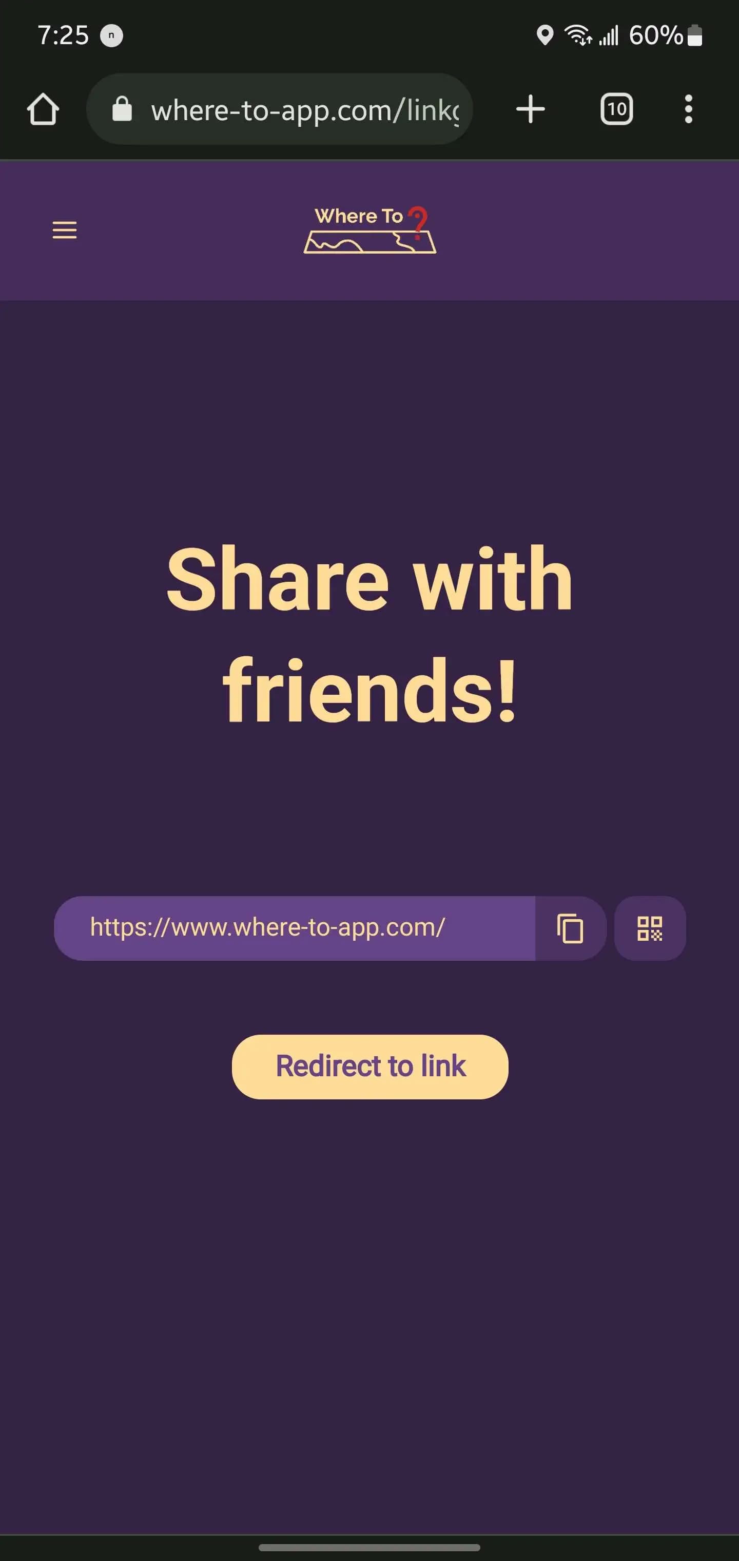 Where To? link generation page screenshot